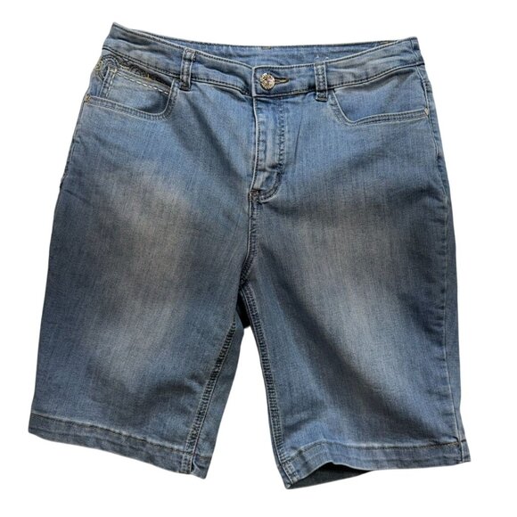 Christopher & Banks Womens Denim Shorts Size 8 Blue Jeans Emblemished - Picture 1 of 12